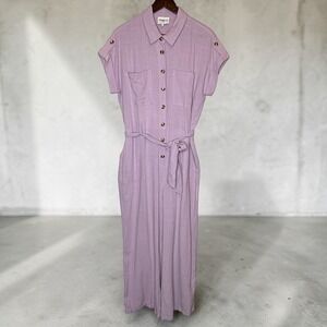 FRNCH Jeanne Linen Blend Jumpsuit Lavender Belted size Large